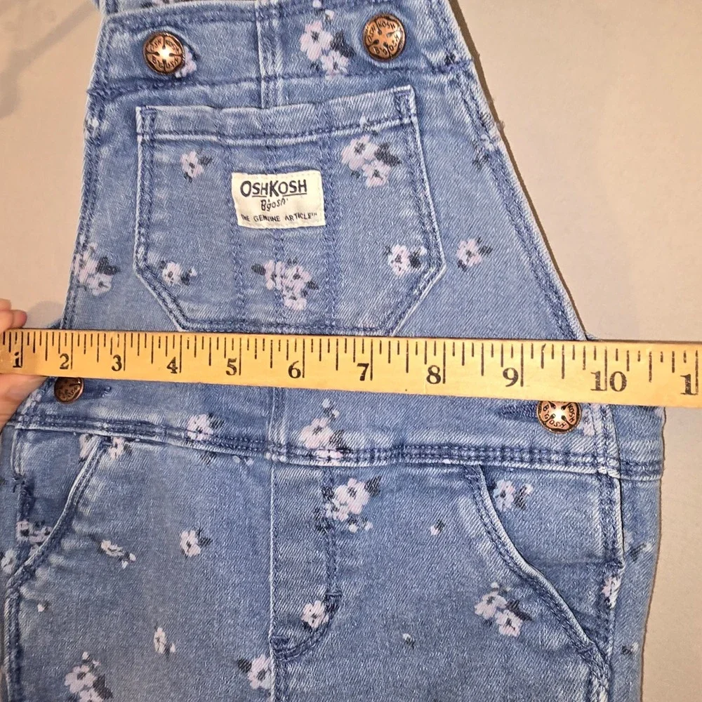 OshKosh B'gosh Overalls 12M Baby Girl Blue Floral Ruffle Strap Denim Bib